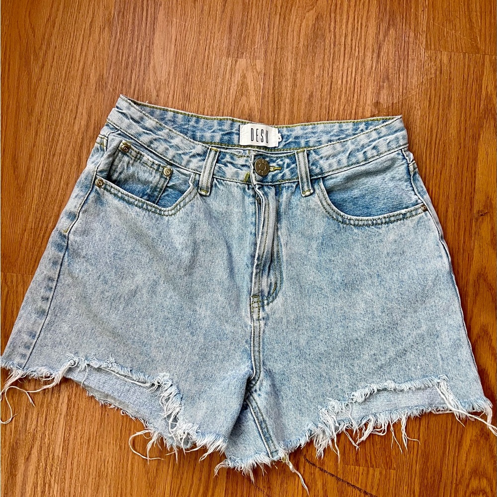 Light Blue Frayed Hem Denim Shorts